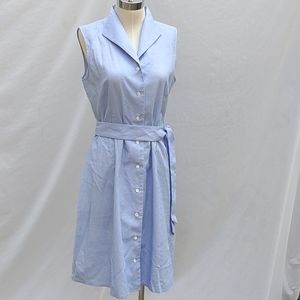 Ladies 100% cotton Pella & Co shirt dress, blue & white gingham,ties at waist,12